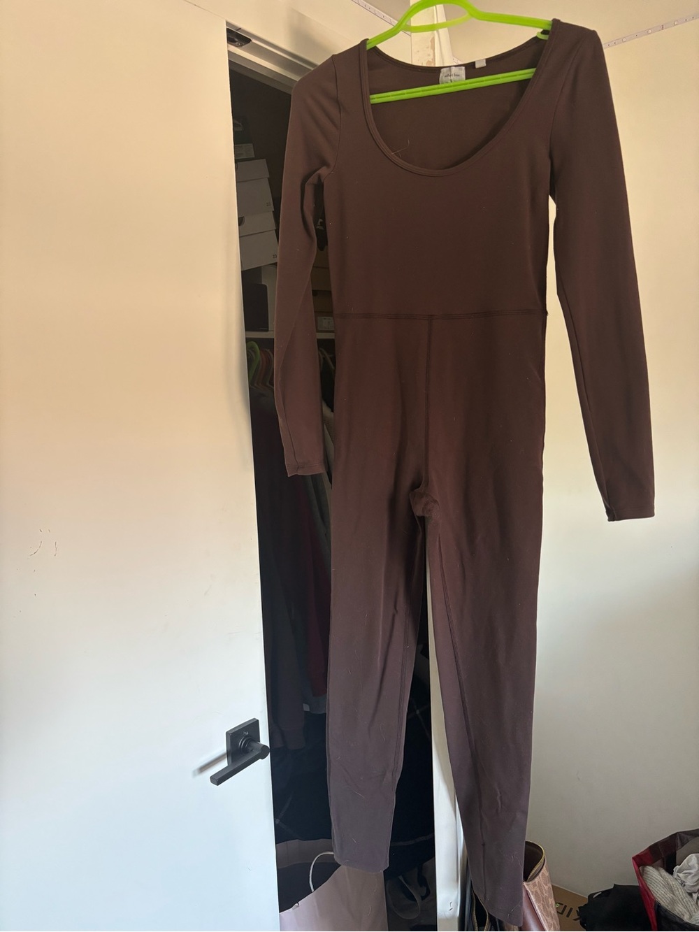 Aritzia Brown Long-Sleeve Scoop Neck Jumpsuit